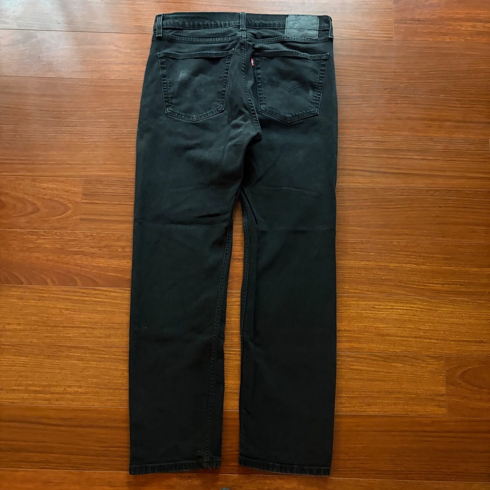 Levis 505 Mens Jeans 36x32 Black Regular Fit Straight Leg Denim Pants Faded